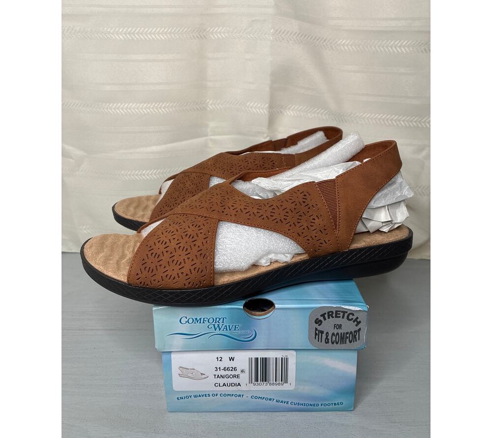 Easy Street Claudia Slingback Comfort Sandals Tan Gore Womens Size 12W